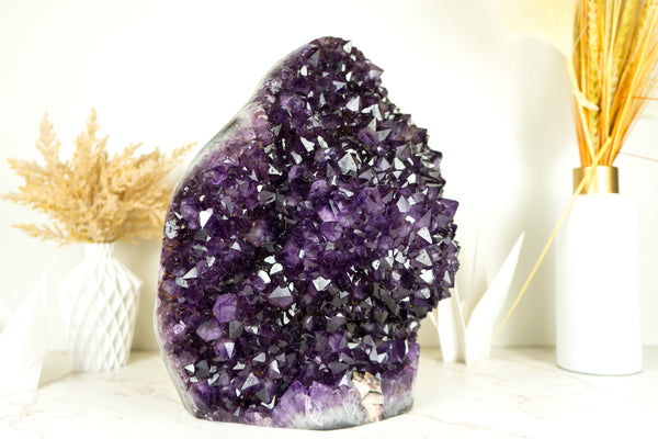 Weltklasse-Amethyst-Geodenblume, extragroß, freistehend, mit dunkelviolettem AAA-Amethyst-Drusenstein