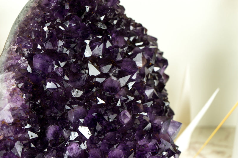 Weltklasse-Amethyst-Geodenblume, extragroß, freistehend, mit dunkelviolettem AAA-Amethyst-Drusenstein
