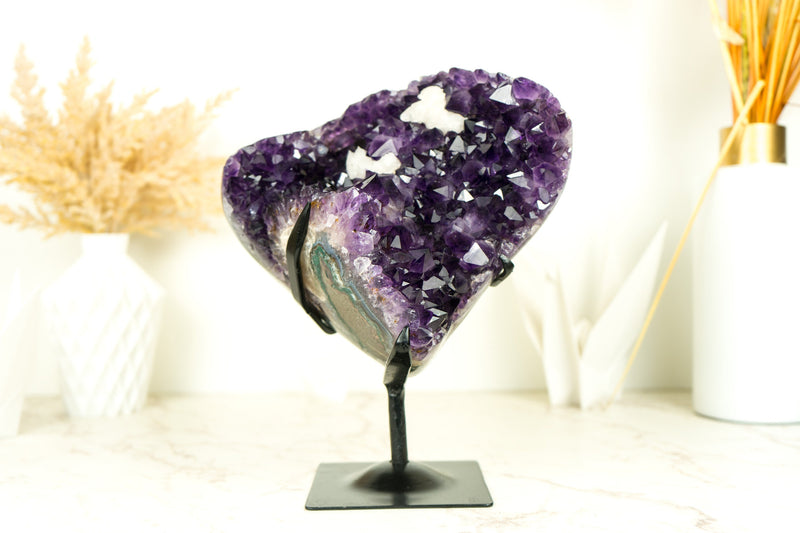 Amethyst Flower with Calcite Cluster with Deep Purple Amethyst, Raw, Natural & Ethical