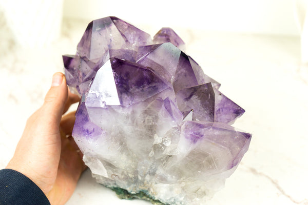 Rare Intact Amethyst Cluster with Purple Phantom Crystal Points from Brazil