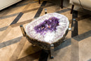 Purple Amethyst Geode Coffee Table on Handmade Stainless Steel Base