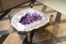 Purple Amethyst Geode Coffee Table on Handmade Stainless Steel Base