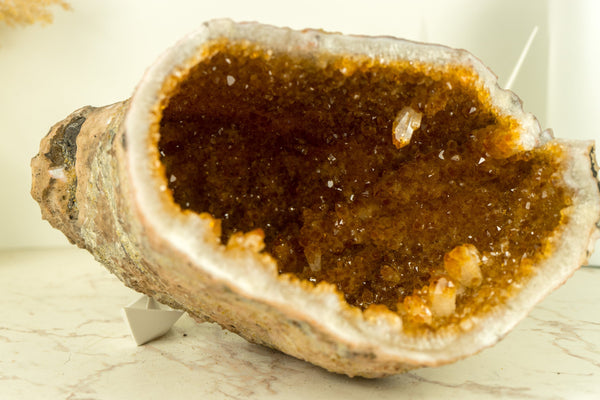 Natural Raw Citrine Geode Cave with Deep Orange Citrine Druzy