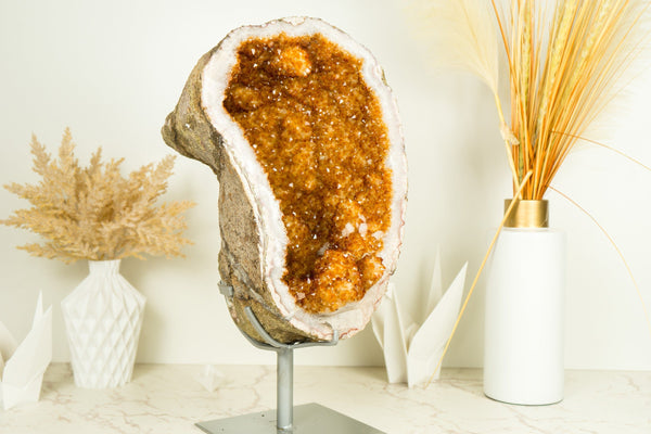 World-Class Citrine Geode with Large Stalactite Flower Formations and Deep Orange Citrine Crystal Druzy - 12.5 Kg - 27.4 lb - E2D Crystals & Minerals