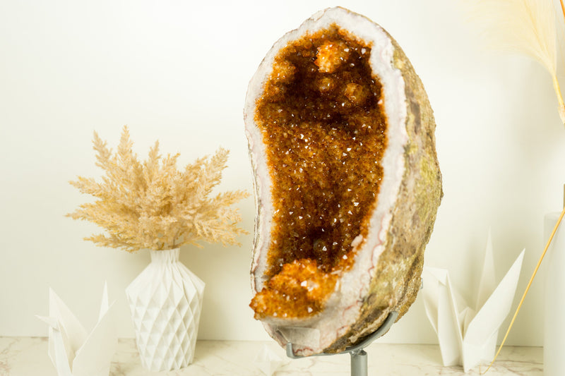 World-Class Citrine Geode with Large Stalactite Flower Formations and Deep Orange Citrine Crystal Druzy - 12.5 Kg - 27.4 lb - E2D Crystals & Minerals