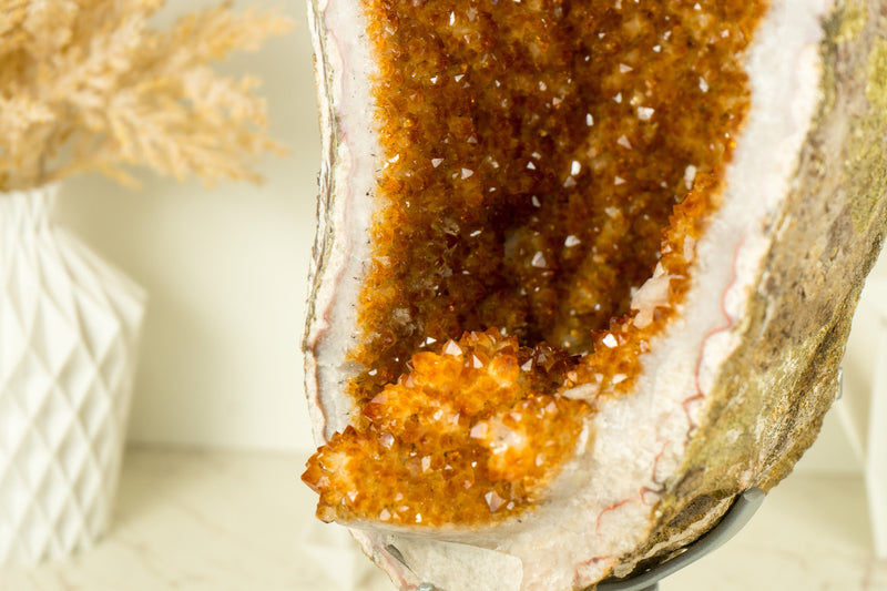 World-Class Citrine Geode with Large Stalactite Flower Formations and Deep Orange Citrine Crystal Druzy - 12.5 Kg - 27.4 lb - E2D Crystals & Minerals