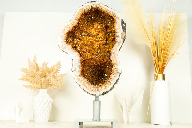 World-Class Citrine Geode with Shiny Golden Orange Citrine Crystal Druzy