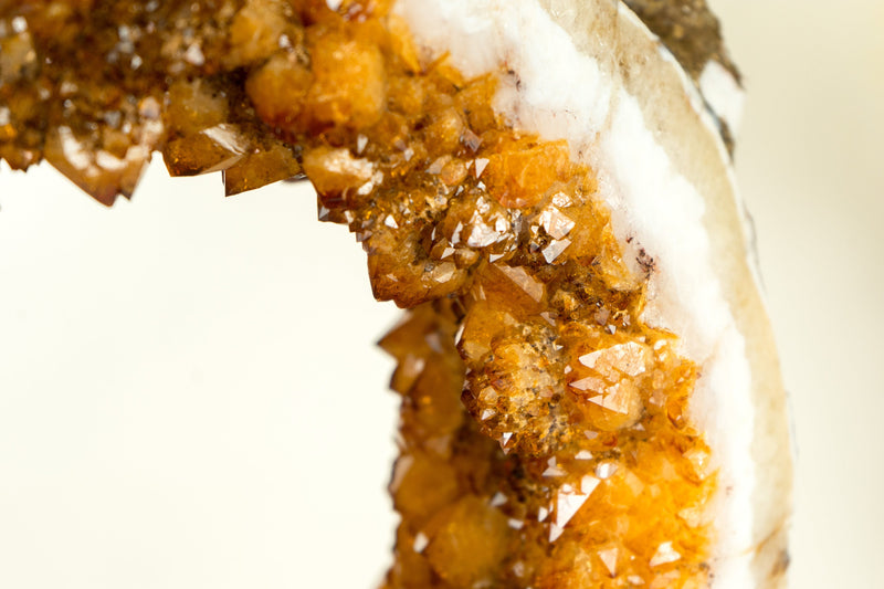 Rare Citrine Geode Slice with a Crown Formation and AAA Golden Orange Citrine Druzy on a Rotating Stand - E2D Crystals & Minerals