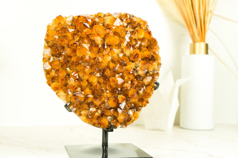 AAA Grade Citrine Cluster on Stand with Golden Orange Druzy and Flower Formation
