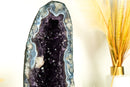 Rare Banded Agate Geode Cathedral with Dark Purple Amethyst, Calcite and Landscaped Agate Drawings