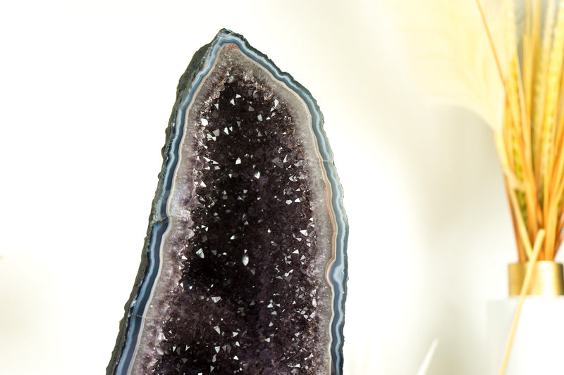 Natural Blue Lace Agate Geode with Sparkly Lavender Amethyst, a Decor Centerpiece
