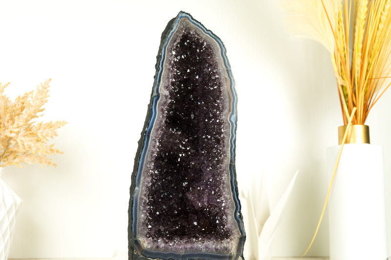 Natural Blue Lace Agate Geode with Sparkly Lavender Amethyst, a Decor Centerpiece