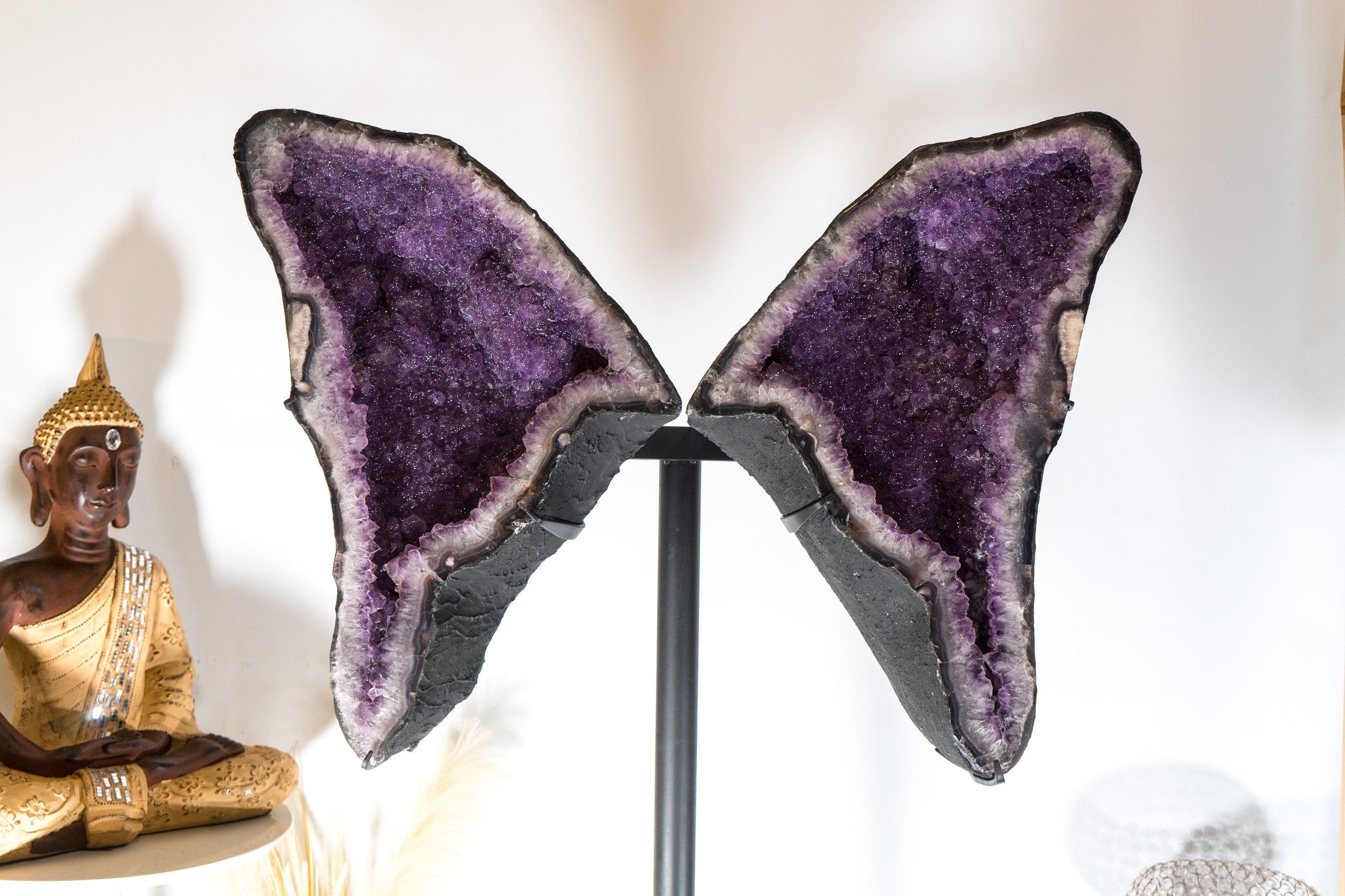 World Class Sugar Druzy Amethyst Butterfly Geodes, Angel Wings Geode