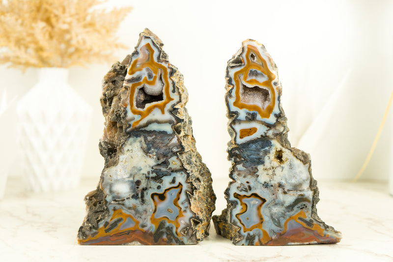 Rare Natural Crazy Lace Agate Geode with Colorful Laces and Galaxy Druzy, Soledade Agate