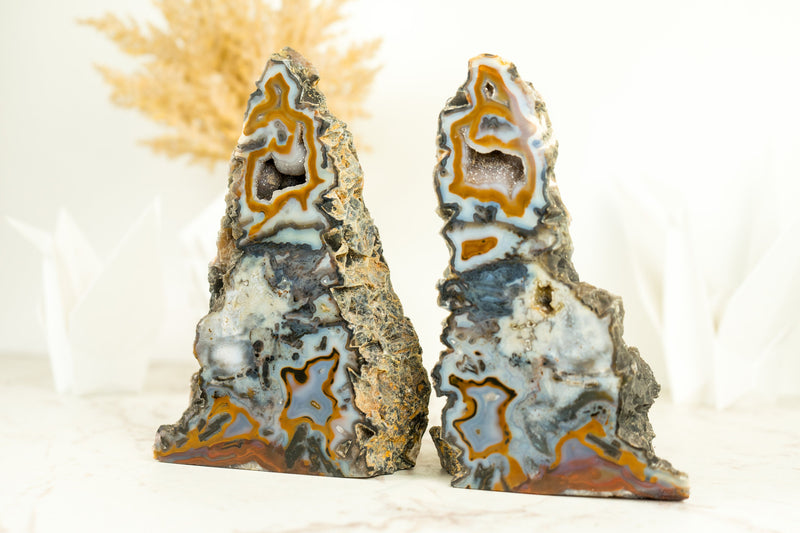 Rare Natural Crazy Lace Agate Geode with Colorful Laces and Galaxy Druzy, Soledade Agate