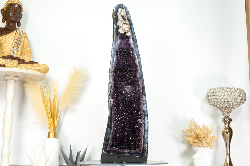 Fantastic Amethyst Cathedral Geode, with Lace Agate, Purple Amethyst and Calcite, Large and Tall Geode