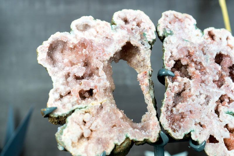 Pink Amethyst Geode Butterfly  Wings with Deep Red and Rose Druzy