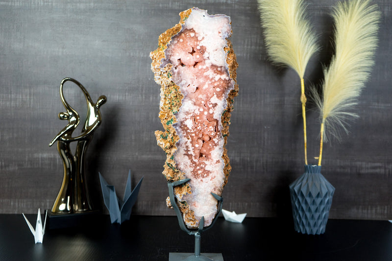 Tall High-Grade Pink Amethyst Slab, Double-Sided, with Sugar Druzy