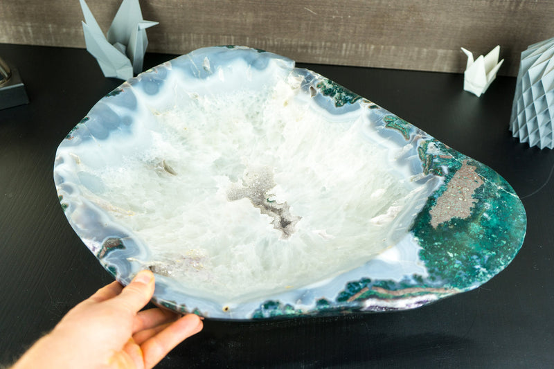 Large Lace Agate with Crystal Bowl, Hand Carved