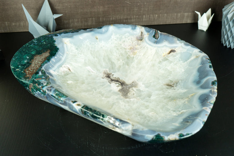 Large Lace Agate with Crystal Bowl, Hand Carved
