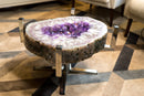 Purple Amethyst Geode Coffee Table on Handmade Stainless Steel Base
