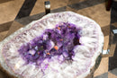Purple Amethyst Geode Coffee Table on Handmade Stainless Steel Base
