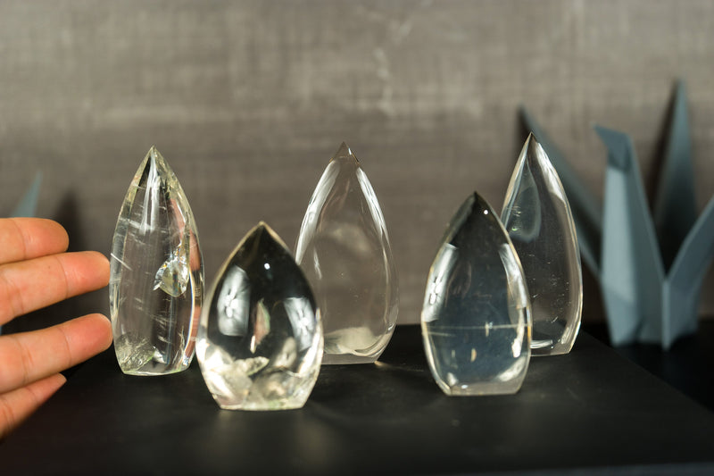 Satz von 5 wasserklaren Diamantina-Quarzflammen, AAA-Kristallquarz