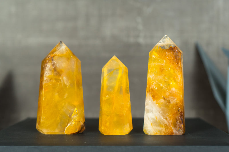 Set of 3 Yellow Golden Healer Hematoid, Small Wholesale Lot of Natural Hematoid Quartz