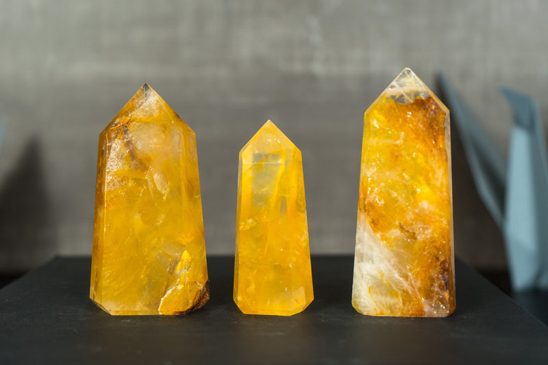 Set of 3 Yellow Golden Healer Hematoid, Small Wholesale Lot of Natural Hematoid Quartz