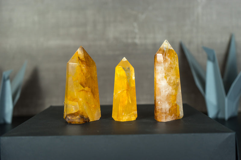 Set of 3 Yellow Golden Healer Hematoid, Small Wholesale Lot of Natural Hematoid Quartz