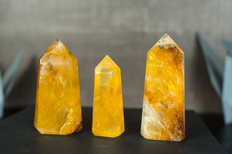 Set of 3 Yellow Golden Healer Hematoid, Small Wholesale Lot of Natural Hematoid Quartz