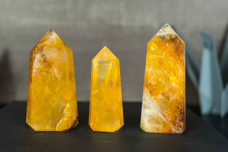 Set of 3 Yellow Golden Healer Hematoid, Small Wholesale Lot of Natural Hematoid Quartz