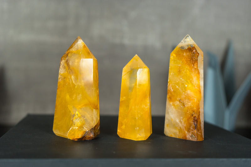 Set of 3 Yellow Golden Healer Hematoid, Small Wholesale Lot of Natural Hematoid Quartz