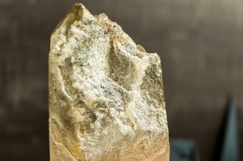 White Lodolite Crystal Point with Rainbow Bridge Inclusion and Cat-Eye Effect