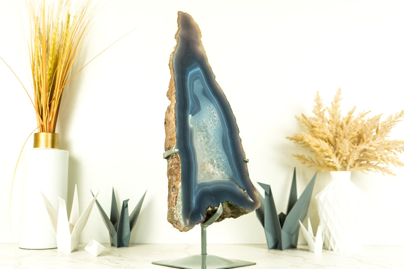All-Natural, Tall White and Blue Lace Agate Geode Slice