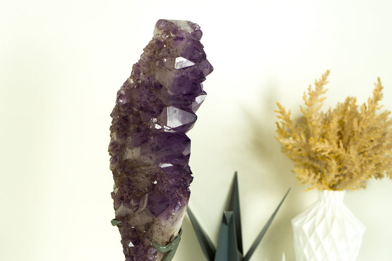 Deep Purple Amethyst Cluster with Sparkly, Display Quality Amethyst Druzy with Golden Goethite