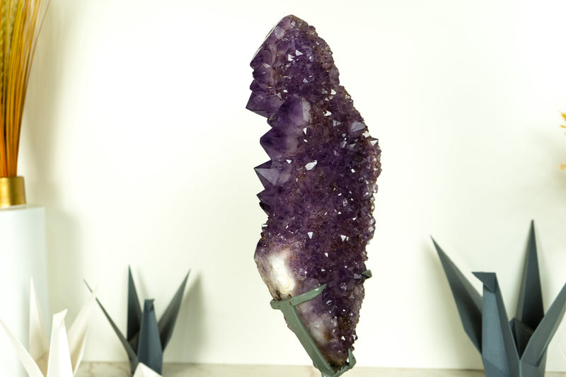 Deep Purple Amethyst Cluster with Sparkly, Display Quality Amethyst Druzy with Golden Goethite