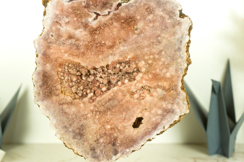 Pink Amethyst Geode Slice with Botryoidal Druzy