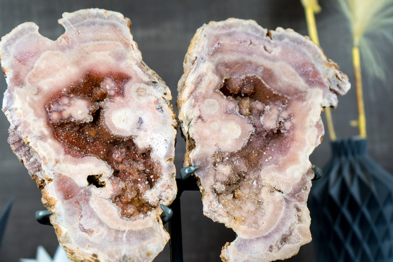 All Natural Pink Amethyst Butterfly Wings Geode with Deep Red and Rose Druzy