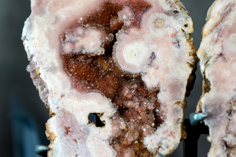 All Natural Pink Amethyst Butterfly Wings Geode with Deep Red and Rose Druzy