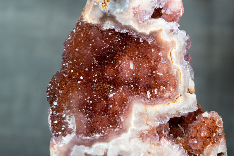 Small Red and Rose Amethyst on Stand with Rich Red Amethyst Druzy