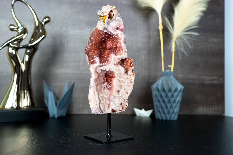 Small Red and Rose Amethyst on Stand with Rich Red Amethyst Druzy