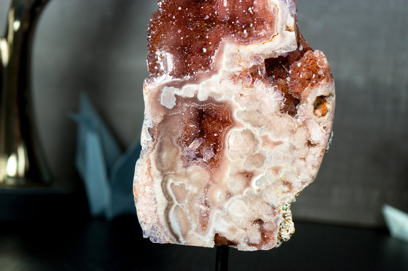 Small Red and Rose Amethyst on Stand with Rich Red Amethyst Druzy
