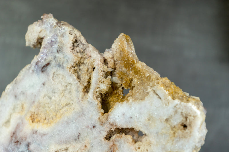 Rare Double-Sided Pink Amethyst Slab with Calcite Inclusions and Tiny Cave Formation - Natural, On Stand