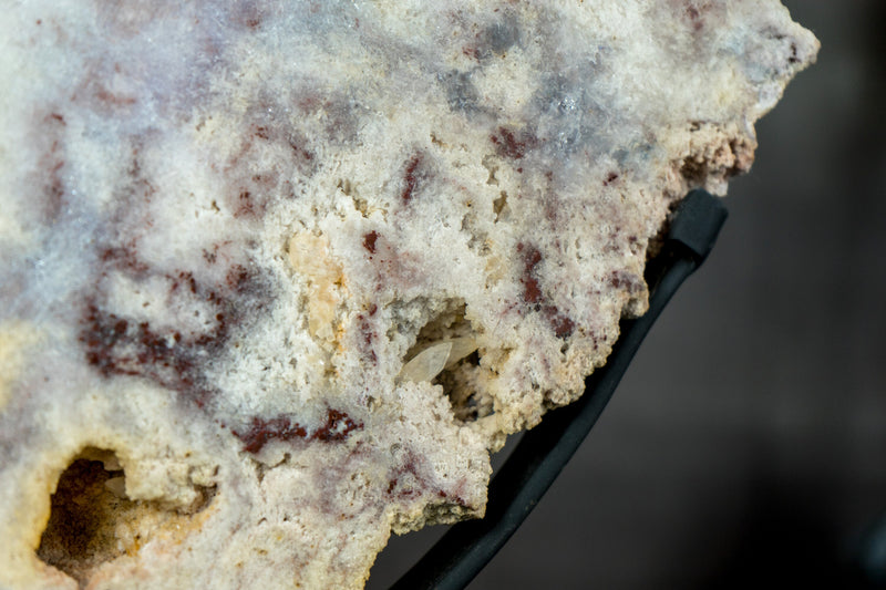 Rare Double-Sided Pink Amethyst Slab with Calcite Inclusions and Tiny Cave Formation - Natural, On Stand