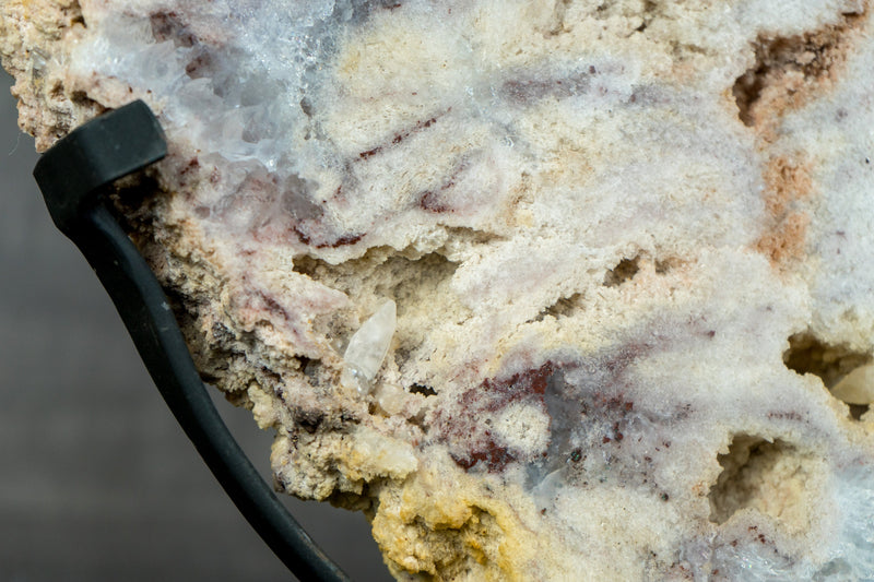 Rare Double-Sided Pink Amethyst Slab with Calcite Inclusions and Tiny Cave Formation - Natural, On Stand