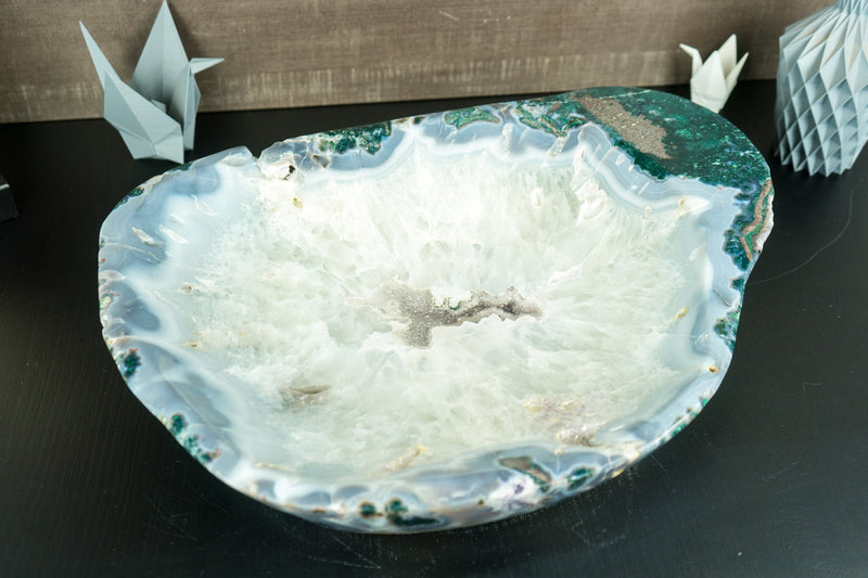 Large Lace Agate with Crystal Bowl, Hand Carved