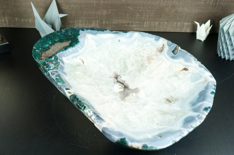 Large Lace Agate with Crystal Bowl, Hand Carved