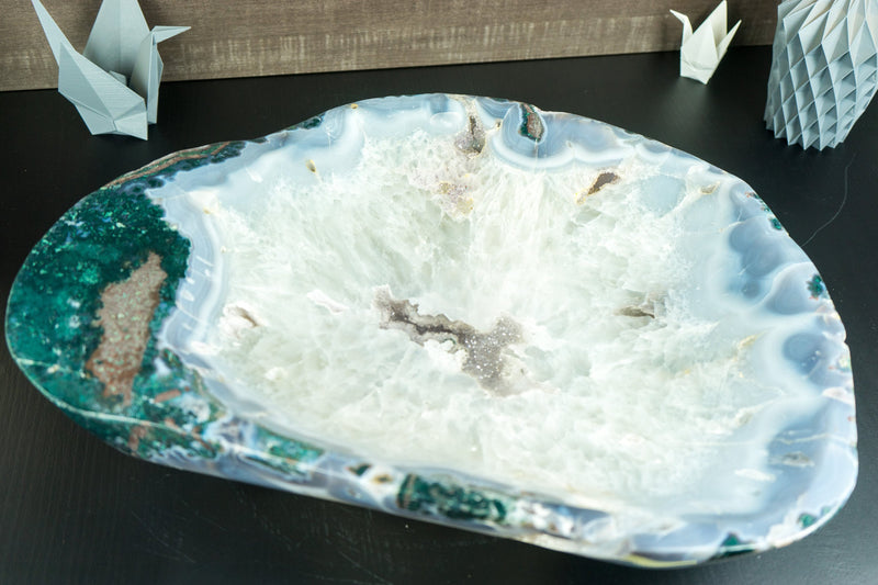 Large Lace Agate with Crystal Bowl, Hand Carved