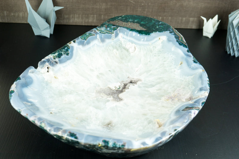 Large Lace Agate with Crystal Bowl, Hand Carved